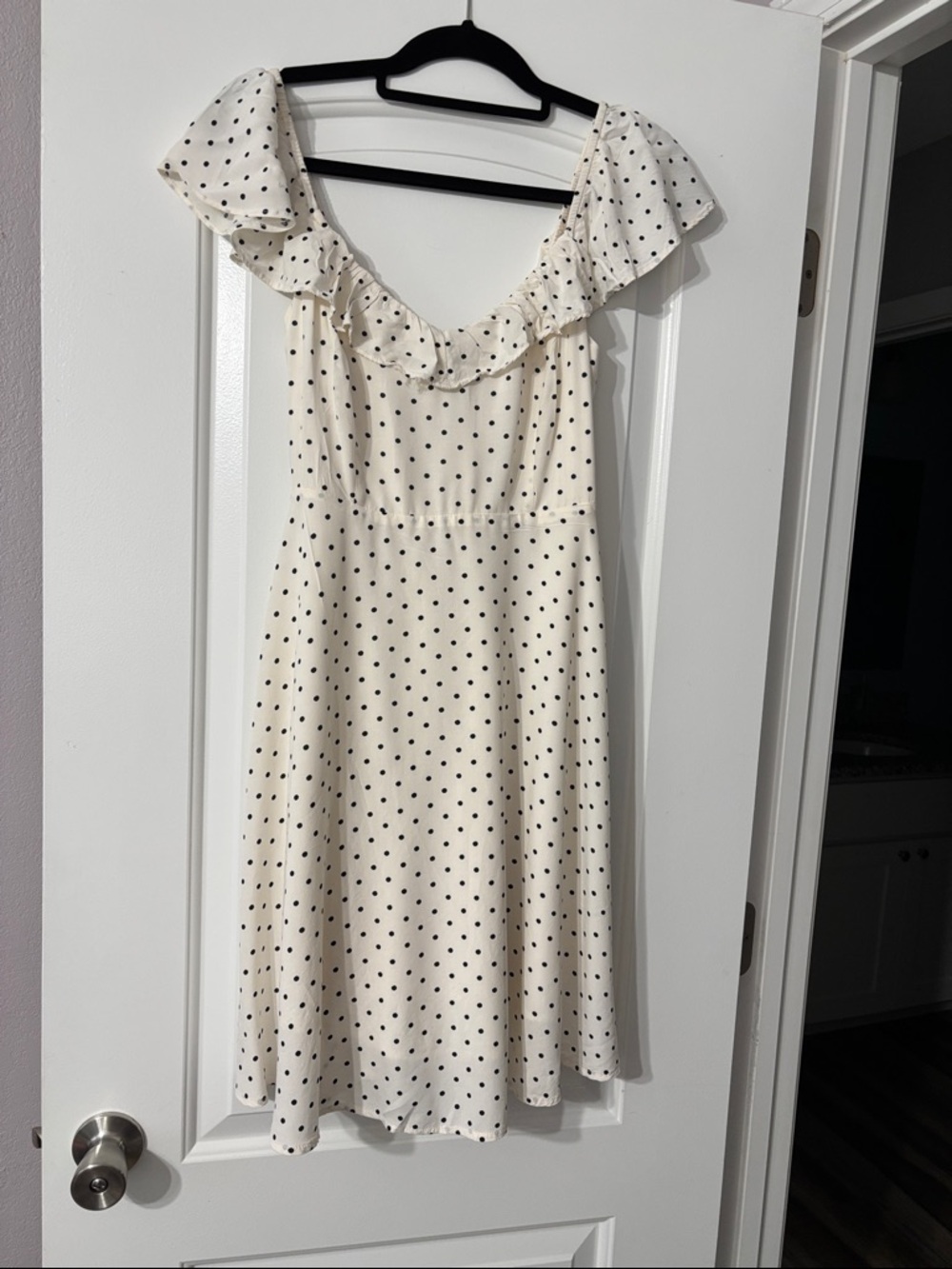 Old Navy Cream Polka Dot Midi Dress with Ruffle Neckline
